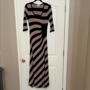 Calvin Klein Long Sleeve Dress with Black and Brown Stripes
